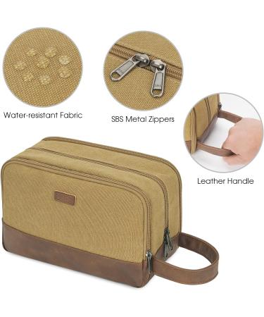 WANDF Travel Toiletry Bag for Men Hanging Dopp Kit Canvas Toiletry Organizer Water-Resistant Vegan Leather Shaving Bag for Toiletries Accessories (Khaki) Brown - Buy Online on GoSupps.com