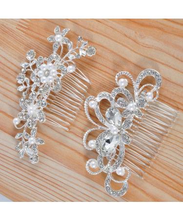 2 Piece Bridal Wedding Hair Clip Comb Pearl Bridal Hair Accessories Pearls Wedding Decoration Headpiece for Women Ladies Brides and Bridesmaids - Buy Online on GoSupps.com