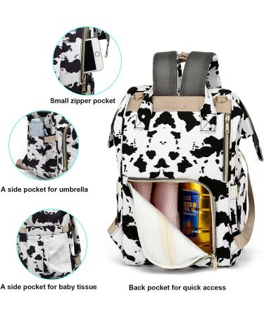 Diaper Bag Backpack for Baby Girls  Yusudan Mom Waterproof Large Nappy Bags for Women Cow Print White - Buy Online on GoSupps.com