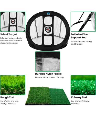 Pop-up Chipping Net and Turf Hitting Mat Set - Golf Practice Net with 3 Targets, 16 Balls & Bag - Indoor/Outdoor Training Aid - Buy Online on GoSupps.com
