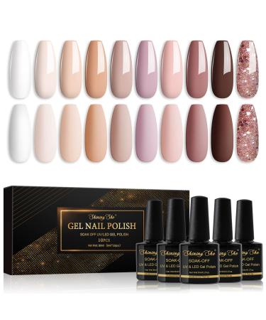 Shining She Gel Nail Polishes Set 10 Colors Nude Pink White Champagne Brown Glitter Gold Gel Polish Set Soak-Off UV/LED Nail Polish Gel Gift for Nail Art Salon DIY Home 8ML Nude Brown - Buy Online on GoSupps.com
