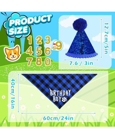 Cobee Dog Birthday Bandana Hat Number Set 10 Pieces Dog Boy Birthday Party Supplies Pet Bandana Party Bling Hat with 8 Glitter Number for Small Medium Large Dogs Blue - Buy Online on GoSupps.com
