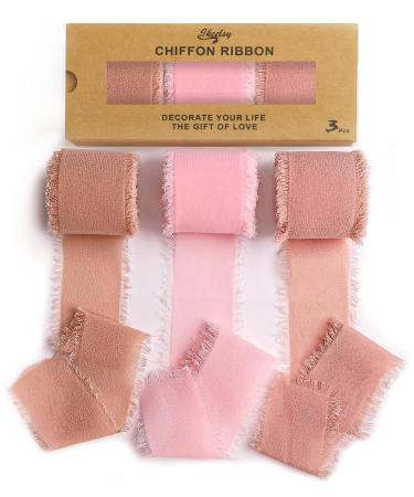 Chiffon Ribbon Fringe Fabric Ribbons 3 Rolls 1.5 Wide x 7 Yd Dusty Rose Ribbons Set for Wedding Decor  Gift Wrapping  Bridal Bouquets  Handmade Crafts Triple Pink