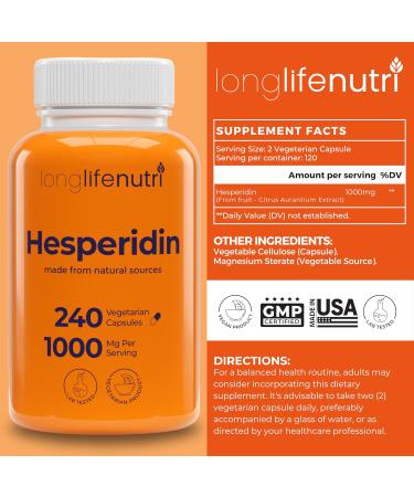 Hesperidin 1000mg - 240 Capsules for Cardiovascular Health Blood Pressure & Circulation Support - Immune Boosting Antioxidant - Made in USA - 4 Month Supply - Buy Online on GoSupps.com