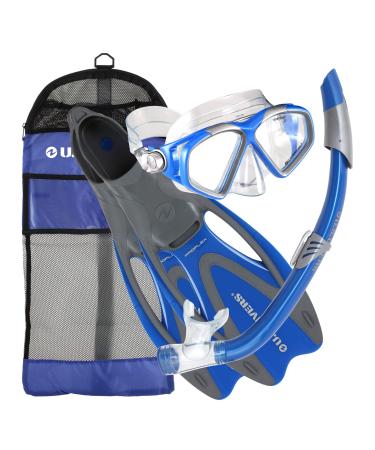 U.S. Divers Adult Cozumel Mask/Seabreeze II Snorkel/Proflex Fins/Gearbag Large (9.5 - 11.5) Electric Blue