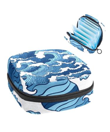 Women's lift Still Pad Holder Sea Wave Pattern Blue White Color Portable Period Kit Bag Feminine Product Bay For Women Girls Color3