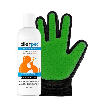 Allerpet Cat Dander Remover w/Grooming Glove - Pet Dander Remover for Allergens - for Cat Dry Skin Treatment - Made in USA - (12oz) 1 Glove + Cat