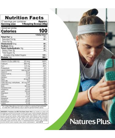 NaturesPlus SPIRU-TEIN Chocolate - 1.05 lb - Plant-Based Protein Shake - Non-GMO Vegetarian Gluten Free - 17 Total Servings 1.05 Pound (Pack of 1) - Buy Online on GoSupps.com