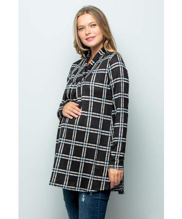 Bump Maternity Knit Sweater - High Neck Shawl Collar Long Sleeves Tunic Pullover Top (USA Made) - Grey/Black - Size S - Buy Online on GoSupps.com