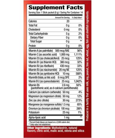 Resistance C Vitamin Stick Packs - Immune Support with 16 Nutrients, 7 B Vitamins, Antioxidants, Electrolytes - Raspberry Flavor - 14 Stick Packs - Buy Online on GoSupps.com