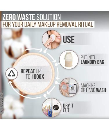 VIVAGO Reusable Makeup Remover Pads (20pk) - Soft Cotton Rounds with Bamboo Holder, Laundry Bag - All Skin Type Skincare Set - Buy Online on GoSupps.com
