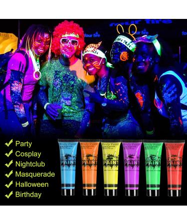 GARYOB Glow in Dark UV Blacklight Neon Face Body Paint Set - 6 Tubes (10ml/0.34fl oz) - Buy Online on GoSupps.com