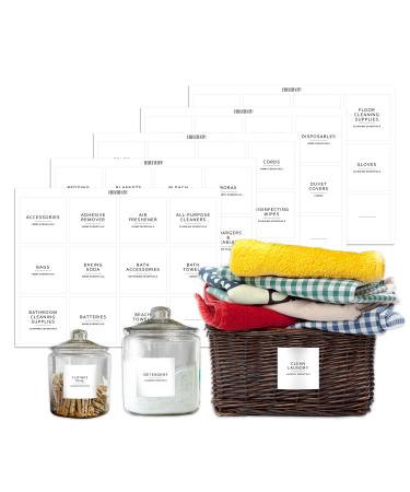 Dekluttr 144 Minimalist Laundry Labels for Organizing Linen, Storage, and Laundry Room Preprinted Organization Labels for Storage Bins Containers and Jars