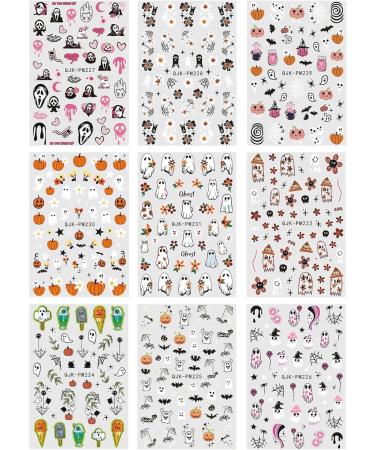 JMEOWIO 9 Sheets Halloween Nail Art Stickers Decals Self-Adhesive Cute Ghost Pumpkin Red Flower Nail Supplies Nail Art Design Decoration Accessories - Buy Online on GoSupps.com