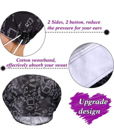 Geyoga 5 Pieces Bouffant Caps with Button and Sweatband - Adjustable Nurse Caps for Men and Women - 5 Heart Pattern Styles - Buy Online on GoSupps.com