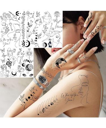 Shegazzi Minimalism Line Art Temporary Tattoos - 28 Sheets, 220+ PCS - Moon Sun Star Snake Flower Space Designs - For Men Women Adults Kids - Finger Neck Fake Tattoo Stickers - Buy Online on GoSupps.com