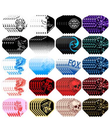 FOX SMILING Dart Flights Accessories Kit, 120PCS(20 Designs) Standard Shape Durable PET Replacement Skull Dart Feather Tail Wing for Steel Tip Dart and Soft Tip Darts