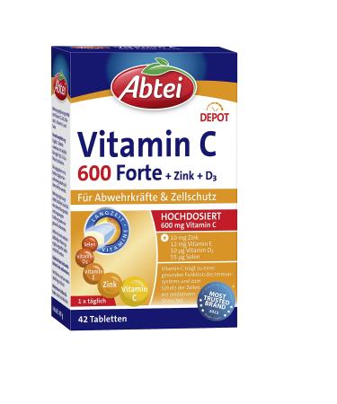 Abbey vitamin C 600 forte with zinc and vitamin D3 - for immune system and cell protection - high dose gluten -free lactose -free laboratory testing - 42 tablets