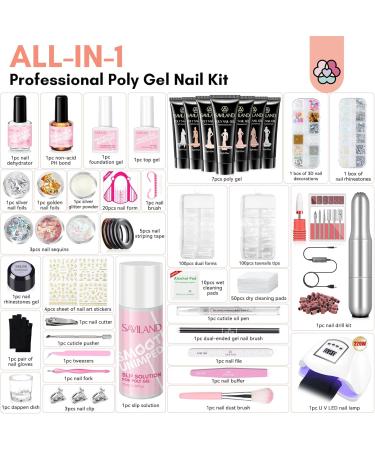 Saviland 8 Colors Poly Nail Gel Kit Poly Nail Extension Gel Pink Series with Base & Top Gel 36W U V LED Light Basic Nail Tools All-in-one French Manicure Starter Nail Kit for Home DIY 3A-7 Colors Poly Gel Nail Kit with Nail Drill - Buy Online on GoSupps.com