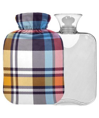 NAANLE hot water bottle with cover blue pink tartan plaid transparent hot water bottle heat bottle for back pain relief handfoot warmer neck warmth and cold therapy 2l