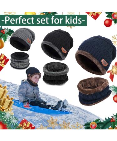 Yutdeng Kids Winter Hat Scarf Gloves Set | Girls Boys 3-in-1 Knitted Snood | Super Soft & Warm | Ages 2-10 | Navy Blue - Buy Online on GoSupps.com