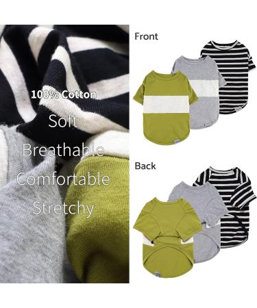 Fitwarm 3 Pack Color Block Striped Dog Shirt for Small Dogs - Breathable Summer Pet Tshirt - Oliver Green Grey Black Medium - Buy Online on GoSupps.com