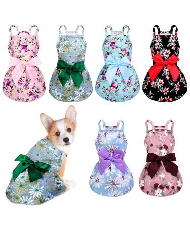 Pedgot 6 Pack Dog Bowknot Floral Dress Skin-Friendly Pet Princess Dress Dog Sundress Summer Puppy Clothes for Dogs and Cats (Medium)