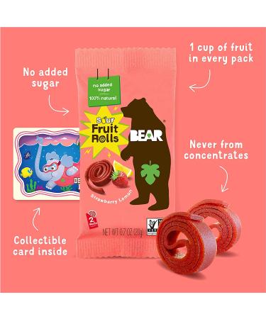 BEAR Sour Fruit Yoyos - Strawberry-Apple, No Added Sugar, Vegan, Gluten-Free, Healthy Snack (12 Pack) - Buy Online on GoSupps.com
