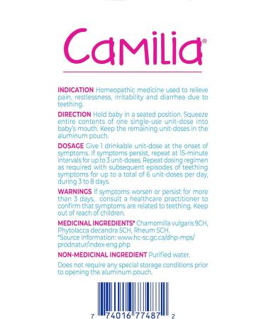 Boiron Camilia Baby Teething Relief Medicine 15 unit-doses (1 ml each). Camilia relieves pain restlessness irritability and diarrhea due to teething. Benzocaine-Free and Preservative-Free with Natural Active Ingredient No Sugar No Dye 15 Dose Teething Rel - Buy Online on GoSupps.com