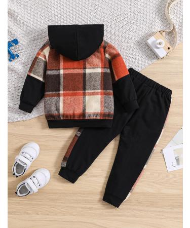 Qiraoxy Toddler Baby Boy Plaid Hoodie Sweatshirt Outfit Set, 1-2 Years Brown - Buy Online on GoSupps.com