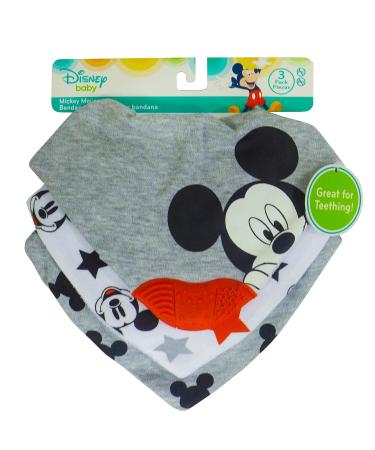 Disney Neat Solutions Mickey Mouse Infant Scarf Bib 3 Pack with Teether - Grey Heather Mickey Mouse Design - Buy Online on GoSupps.com