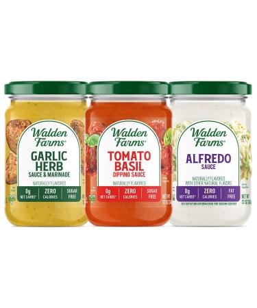 Walden Farms Pasta Sauce Variety Pack, 12 oz Jars, Sugar, Fat, Calorie, and Dairy Free for Pasta Noodles, Chicken, and Fresh Recipes, Thick and Creamy, Vegan Friendly, Light Alfredo, Tomato Basil Marinara, Garlic Herb Sauce Garlic & Herb / Alfredo / Tomat - Buy Online on GoSupps.com