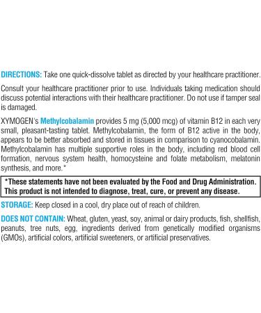 XYMOGEN Methylcobalamin 5000 mcg Vitamin B12 Supplement - 60 Pleasant-Tasting Tablets - Supports Methylation, Neurological Health, Immune System - Buy Online on GoSupps.com