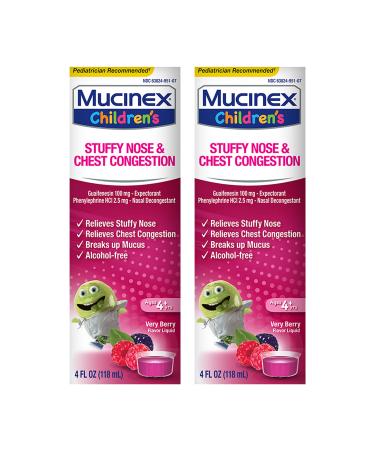 Mucinex Children's Stuffy Nose & Chest Congestion Liquid Mixed Berry 8oz (2 x 4oz)