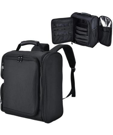 Makeup Backpack Extra Large Makeup Case Cosmetic Travel Makeup Bag Professional Makeup Artist Train Case for Nail Kits Cosmetics Barber Backpack Carry on Travel with Side Pocket 5 Makeup Pouch Black