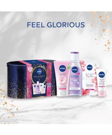 NIVEA Feel Glorious Gift Set (5 Products) Women's Gift Set with Beauty Products Includes Micellar Water Face Mask Day Cream Cream Wash with Stylish Oval Tin - Buy Online on GoSupps.com