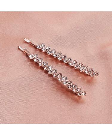 FRCOLOR 2 Pairs Rhinestone Bobby Pin Bling Crystal Metal Hair Clips Sparkly Hairpins Hair Accessories for Lady Women Girls Rose Gold - Buy Online on GoSupps.com