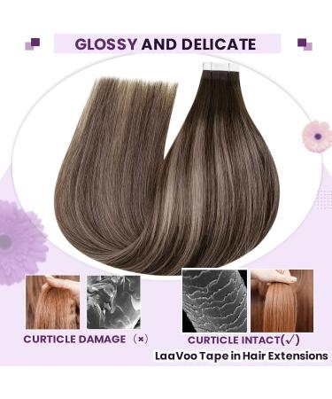 Buy Laavoo Ombre Brown Real Hair Extensions - Tape-In Balayage #4/18/4 45cm 50g 20pcs - Invisible Remy Hair Extensions - Buy Online on GoSupps.com
