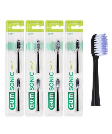 Gum Sonic Daily Replacement brush heads for GUM Sonic Daily Schalltzahnbrush / Sweet microfine bristles for gentle thorough cleaning every day / 4 x 2 pieces (black) - Buy Online on GoSupps.com