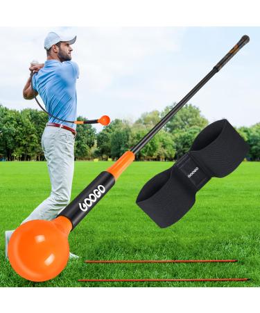 GOOGO Golf Flex Swing Trainer Aid, 48"/40" Golf Training and Correction Equipment with Arm Band & Alignment Sticks, Golf Warm-up Stick for Strength Flexibility Tempo, for Men Women Beginners Orange 48"