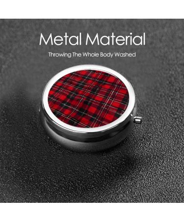 Plaid Red and Black Round Pill Box - 3 Compartment Mini Decorative Pocket Organizer for Travel Medicine & Vitamins - Buy Online on GoSupps.com