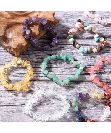 Yafe Chakra Bracelets - 8pcs Natural Colorful Crystal Chip Bracelets for Women Men | 7 Chakra Gemstone Bracelets 6.3-7.5 inches - Buy Online on GoSupps.com