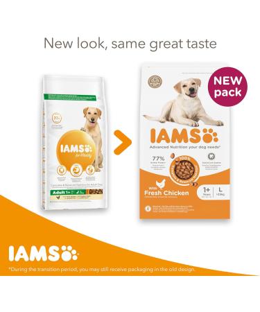 IAMS Complete Dry Dog Food for Adult 1+ Large Breeds with Chicken 12 kg 12 kg (Pack of 1) - Buy Online on GoSupps.com