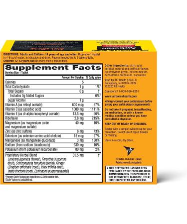 Airborne 1000mg Vitamin C with Zinc, Sugar-Free Immune Support Supplement - 30 Fizzy Tablets - Zesty Orange Flavor - Buy Online on GoSupps.com