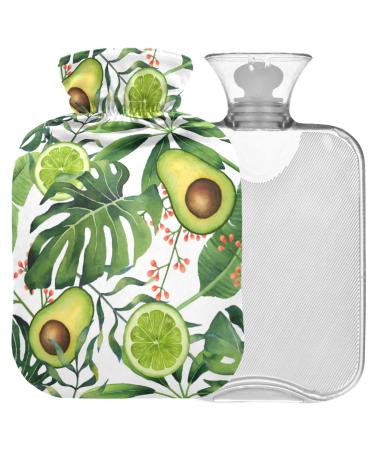 NAANLE watercolor heat bottle with palm leaf avocado with reference transparent hot water bottle 2 l large warm-up bag for bed handfoot warmer pain relief heat and cold therapy