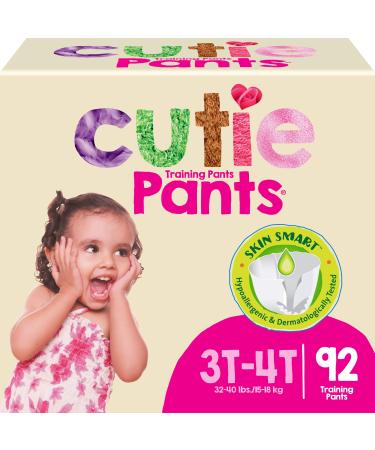 Cutie Girls 3T/4T Refastenable Potty Training Pants, Hypoallergenic with Skin Smart, 92 Count Pink 3T-4T (Pack of 92)