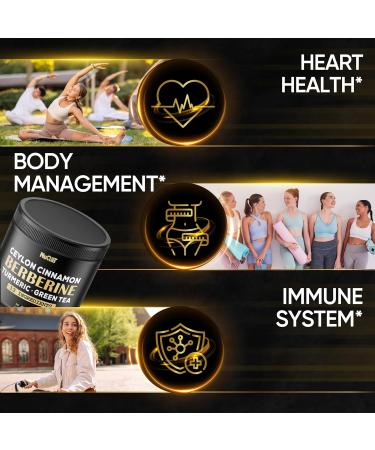 Berberine Supplement. Added Turmeric Curcumin Green Tea & More - Support Heart Health Body Management & Immune System - 90 Capsules for 3 Month Supply - Buy Online on GoSupps.com