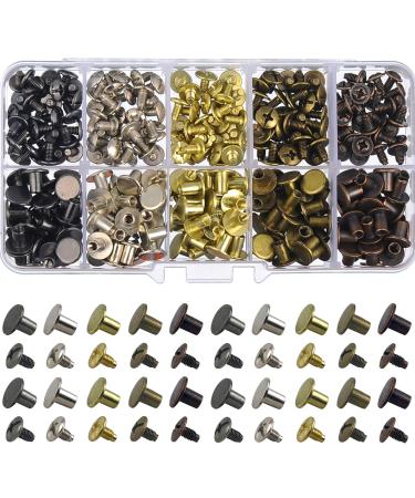 150 Sets Round Flat Head Chicago Screws Buttons Metal Studs Rivets Screwback Spots Metal Nail Rivet Studs for Leather Crafting 5/16 Inch (Mixed in Box)