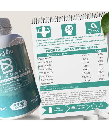 VITAMIN B COMPLEX extra strong with all vitamin B (B1 B2 B3 B5 B6 B8 (Biotin) B9 (Folic acid) and B12) 365 tablets anti-fatigue and stress vitality and immunity Vegan Boosties. - Buy Online on GoSupps.com