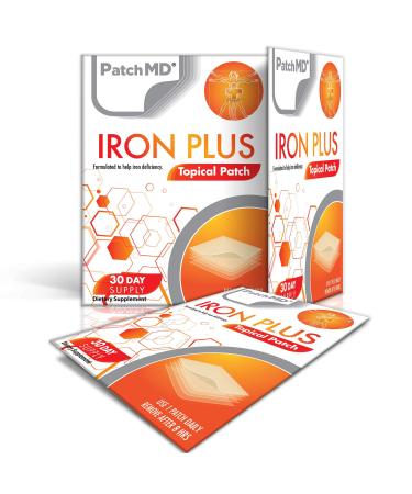 PatchMD Iron PlusTM - 30 daily topical patches. 100% natural & cruelty free. No constipation. Allergy & filler free. High absorption more bioavailable. Suitable for sensitive stomachs & bariatric.